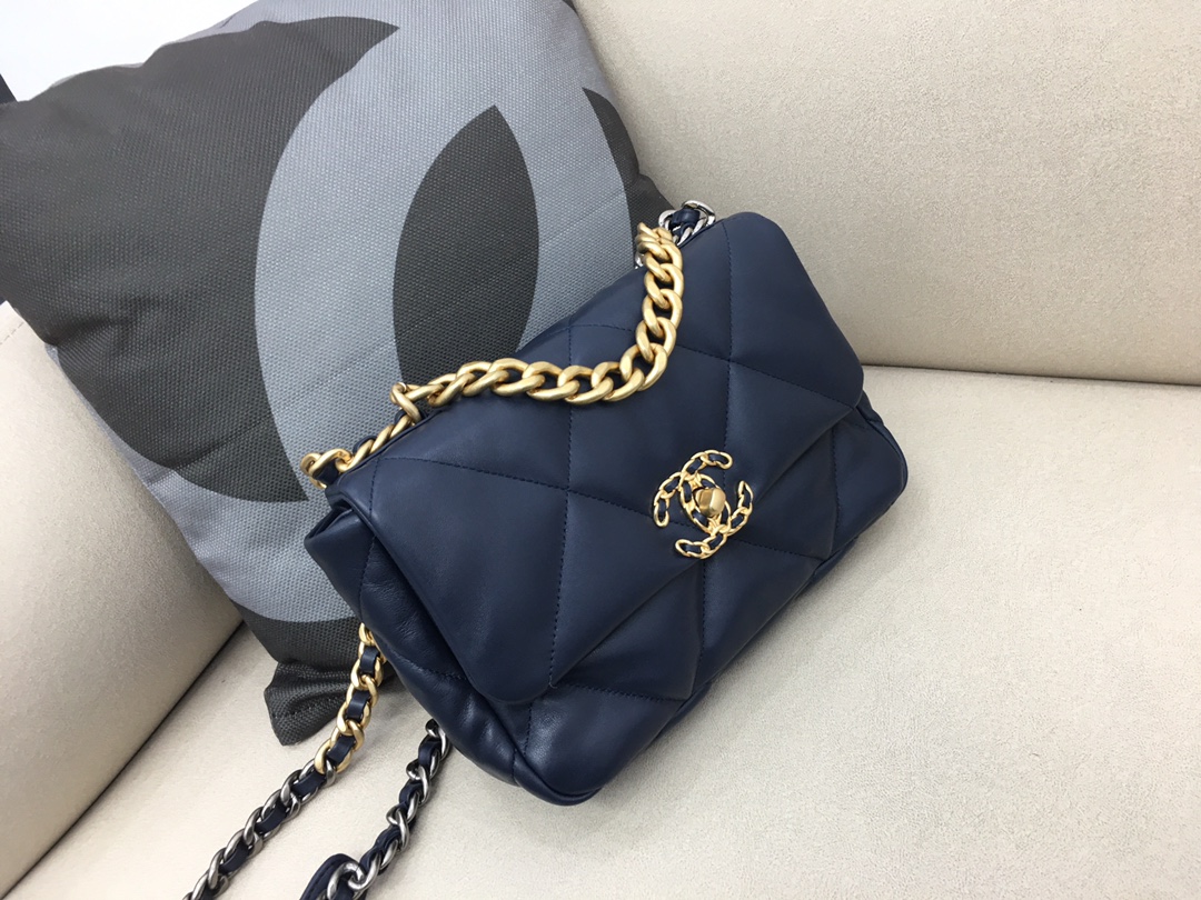 Lambskin 19 Handbag Flap Bag AS1160 Dark Blue